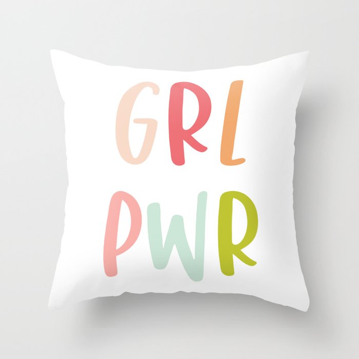 GRL PWR, Hand Lettered Feminist Design Throw Pillow
