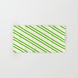 [ Thumbnail: Beige, Green & Dark Green Colored Pattern of Stripes Hand & Bath Towel ]