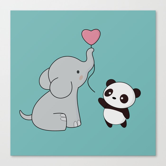 Kawaii Cute Elephant and Panda Leinwanddruck von wordsberry | Society6