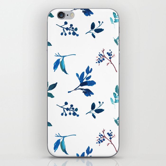 Watercolor navy blue teal brown green foliage iPhone Skin