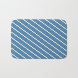 [ Thumbnail: Beige and Blue Colored Lined/Striped Pattern Bath Mat ]