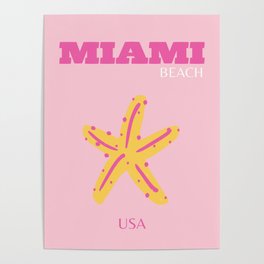 Miami Beach, Miami Travel Art, Preppy Room, Pink Poster