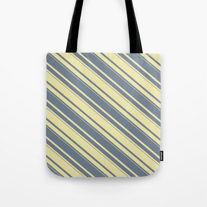 Slate Gray & Pale Goldenrod Colored Stripes Pattern Tote Bag