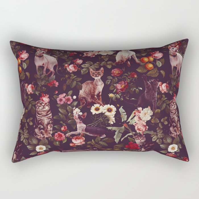 Cat and Floral Pattern Rectangular Pillow