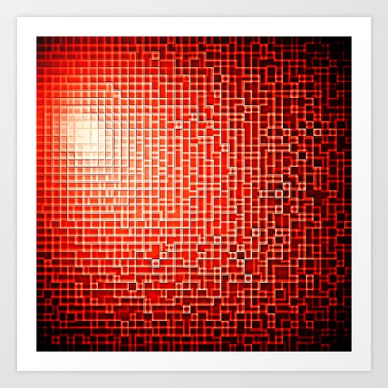 Red Space Pixels Art Print