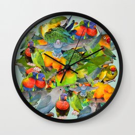 Parrots, parrots, parrots Wall Clock
