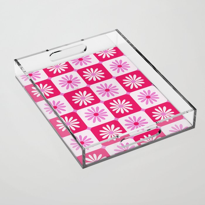 Checkered Daisies – Pink Acrylic Tray