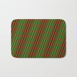 [ Thumbnail: Forest Green and Maroon Colored Lines/Stripes Pattern Bath Mat ]