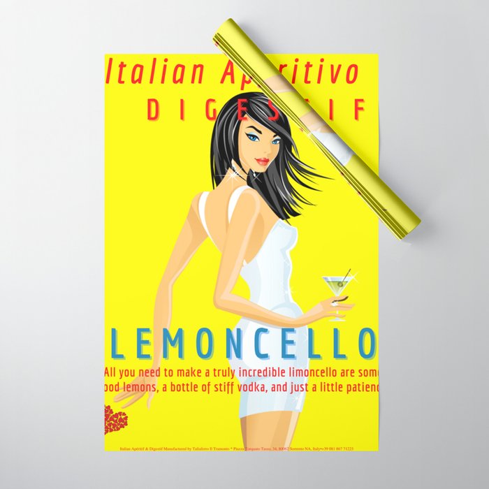 Lemoncello Italian Aperitivo Digestif alcoholic beverage lemon liquor aperitif advertisement in yellow with red lettering vintage poster / posters Wrapping Paper