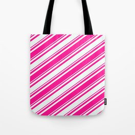 [ Thumbnail: Deep Pink and Mint Cream Colored Lines/Stripes Pattern Tote Bag ]