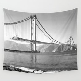 Construction of the Golden Gate Bridge, 1935, San Francisco Bay black and white photograph Wall Tapestry