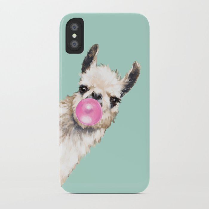 bubble gum sneaky llama in green iphone case