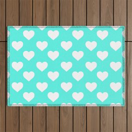 Hearts (White & Turquoise Pattern) Outdoor Rug
