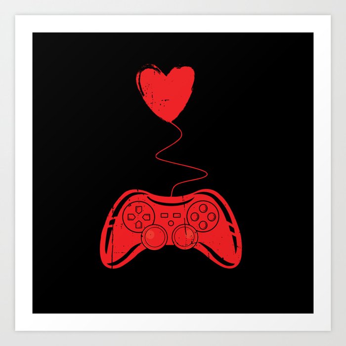 Gamer Game Gaming Hearts Day Valentines Day Art Print