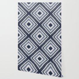 Navy blue Ikat diamonds pattern Wallpaper
