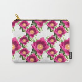 Pink Tulip Pattern, Bright Large Fuchsia Flowers With Yellow Center and Green Leaves Carry-All Pouch