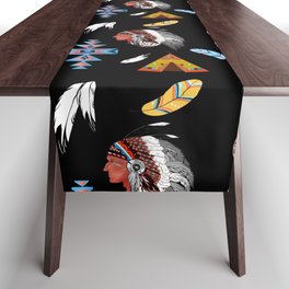 Tribal,bohemian,Aztec,native Americans,pattern ,black background  Table Runner