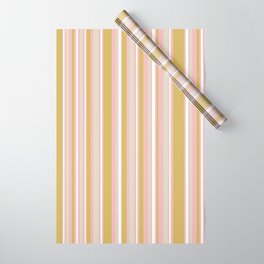 Splendid Stripes - Retro Modern Stripe Pattern in Gold, Pink, White, and Mushroom Wrapping Paper