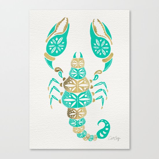 Scorpion – Turquoise & Gold Canvas Print