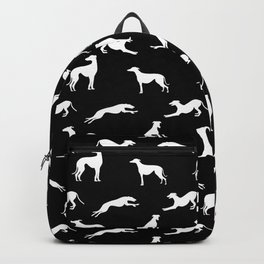 Greyhound Silhouettes White on Black Backpack