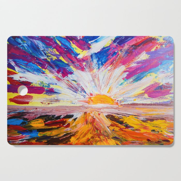 Electric Sunrise Abstract Landscape Painting Cutting Board