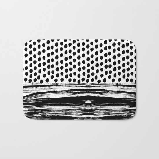Zoe - Black and white dots, stripes, painted, painterly, hand-drawn, bw, monochrome trendy design Bath Mat