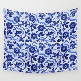 Azulejos blue floral pattern Wall Tapestry