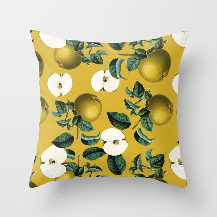 Vintage Fruit Pattern III Throw Pillow | Painting, Pattern, Apple, Fruit, Vintage, Retro, Leaf, Leaves, Nature, Summer