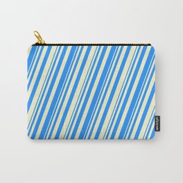 [ Thumbnail: Blue & Light Yellow Colored Stripes Pattern Carry-All Pouch ]