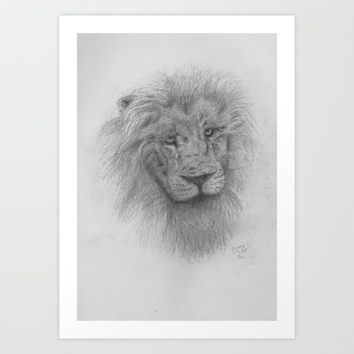 Lion Pencil Drawing Art Print By Crumbledoodle Society6