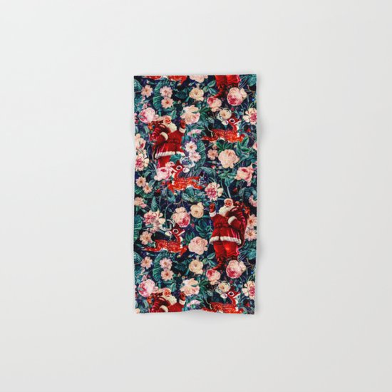 Santa Claus and Floral Pattern Hand & Bath Towel