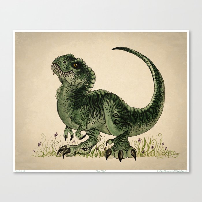 "Baby T-Rex" by Amber Marine ~ watercolor and ink, (Copyright 2013) Canvas Print