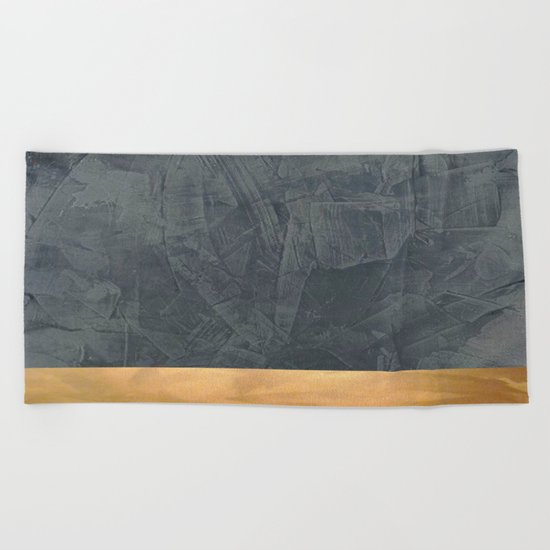 Slate Gray Stucco w Shiny Copper Metallic Trim - Faux Finishes - Rustic Glam Beach Towel