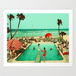 Midcentury modern Art - Kitschy Miami 1950s pool beach party - retro beach  Art Print