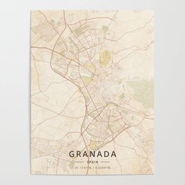 Granada, Spain - Vintage Map Poster