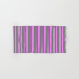 [ Thumbnail: Violet & Gray Colored Stripes Pattern Hand & Bath Towel ]