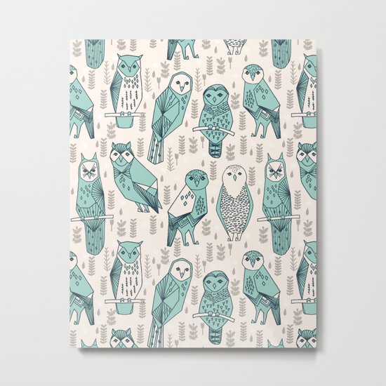 Parliament of Owls - Pale Turquoise by Andrea Lauren Metal Print