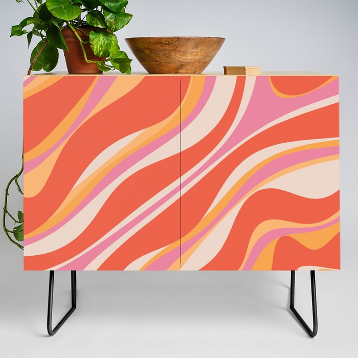 Trippy Dream Abstract Pattern in Retro Pink and Orange Credenza