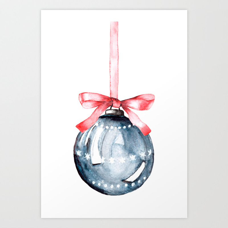 Christmas Glass Ball Watercolor Hand Painting Art Print By