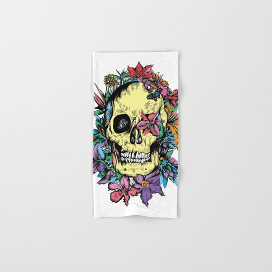 floral skull colorful drawing Hand & Bath Towel