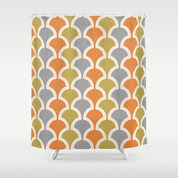 orange and gray shower curtain