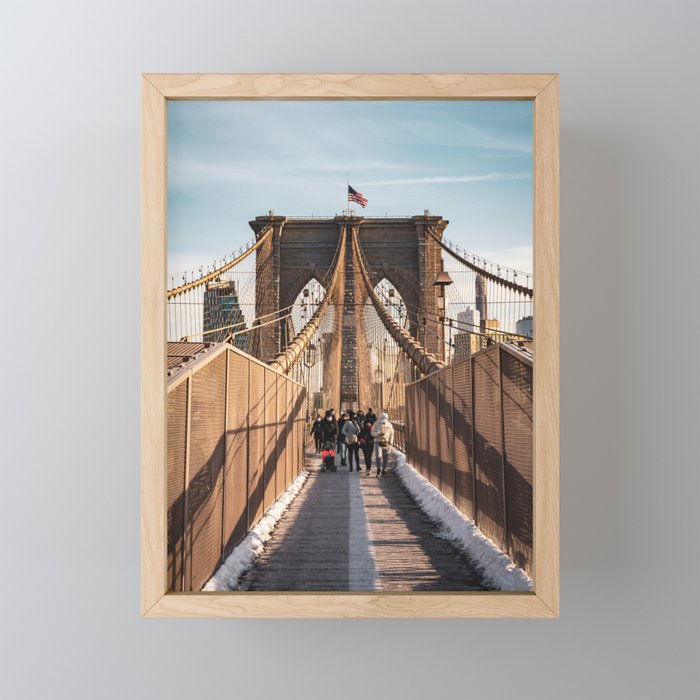 Brooklyn Bridge Golden Hour | Travel Photography in New York City Framed Mini Art Print