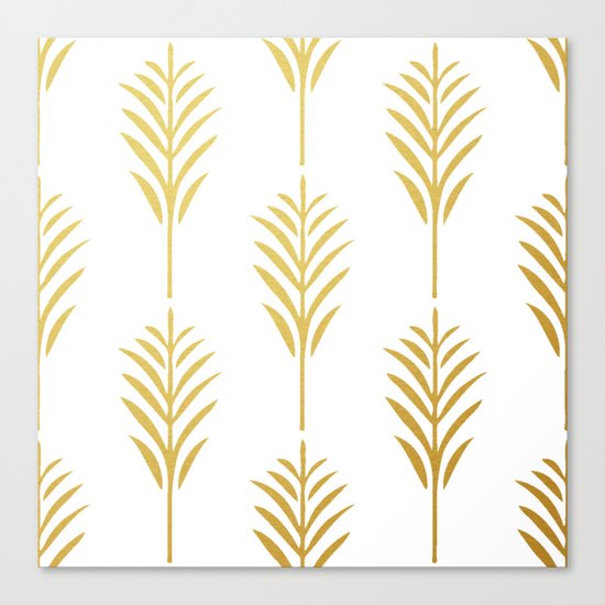 Golden Palm Leaves on White Canvas Print