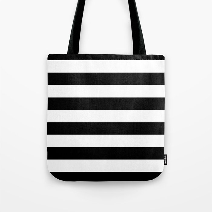 Stripe Black And White Horizontal Line Bold Minimalist Cabana Stripes Lines Drawing Tote Bag