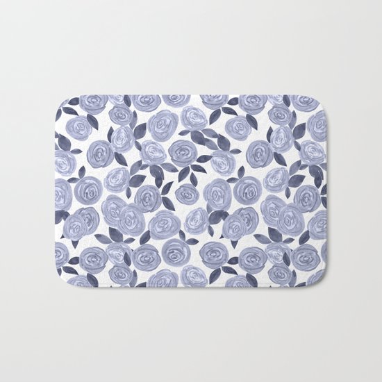 Blue watercolor roses. r2 Bath Mat