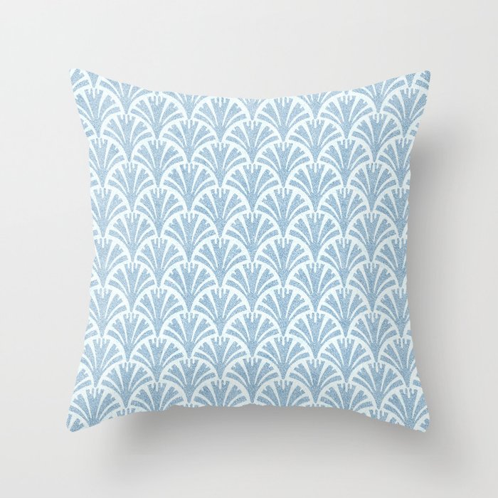 Faux Velvet Fan Pattern In Powder Blue and White Throw Pillow