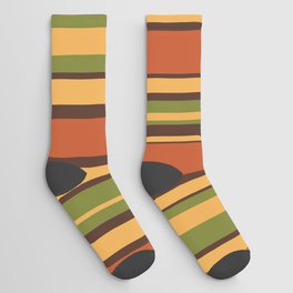 Retro Stripes - Mid Century Modern 50s 60s 70s Pattern in Green, Orange, Yellow, and Brown Socks