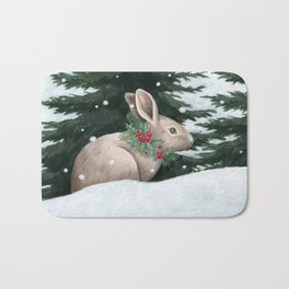 Winter Bunny Bath Mat | Winter, Acrylic, Holiday, Serene, Bunny, Landscape, Nature, Christmas, Wildlife, Berries 