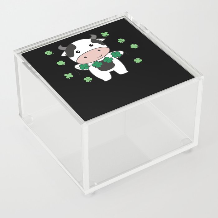 Cow With Shamrocks Cute Animals For Luck Acrylic Box