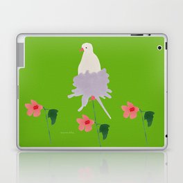 Pigeon on the Flower - White and Green Laptop Skin